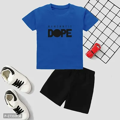 Stylish Blue Cotton Blend Printed T-Shirt with Shorts For Boys-thumb0