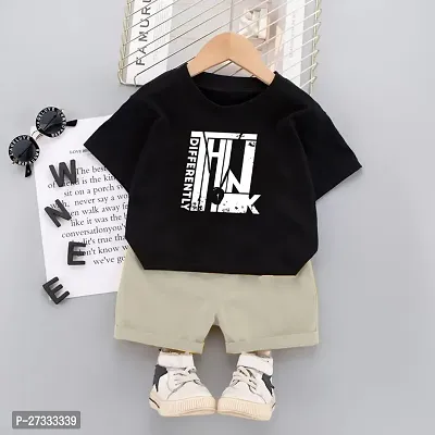 Stylish Black Cotton Blend Printed T-Shirt with Shorts For Boys-thumb0