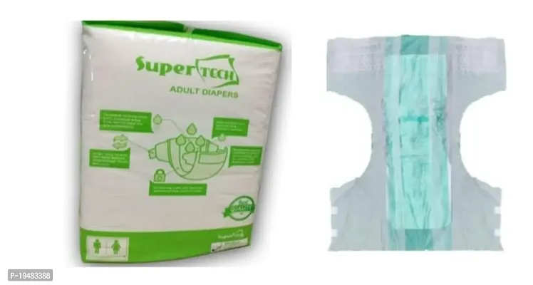 Super TECH Adult Diaper with odour lock and Anti-Bacterial Absorbent Core/Leak Proof, Overnight Protection, 10 Count Size - XL-thumb0