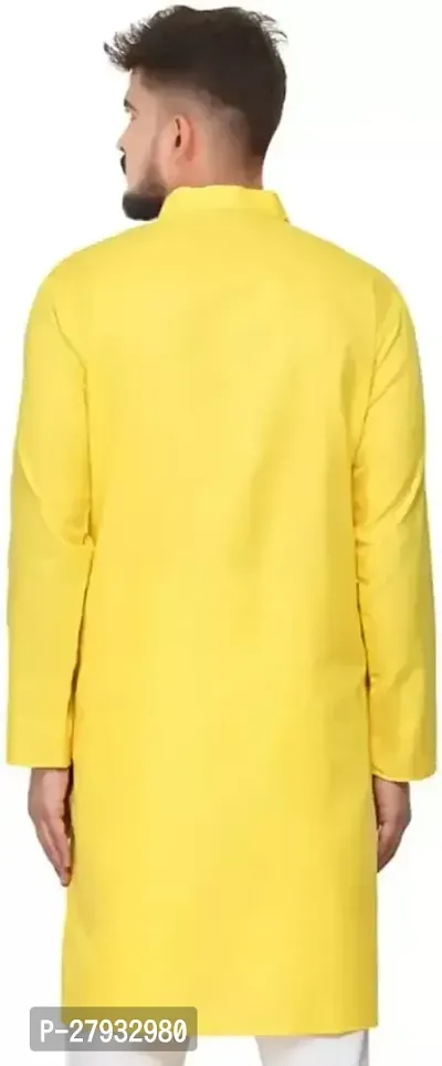 Men Solid Straight Kurta (Yellow)-thumb2