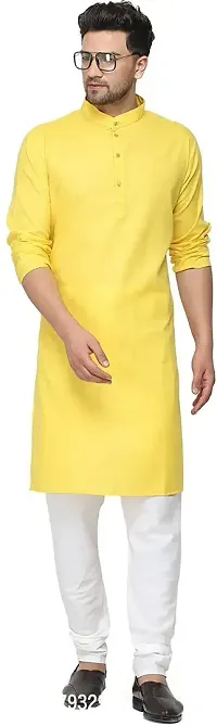 Men Solid Straight Kurta (Yellow)-thumb0