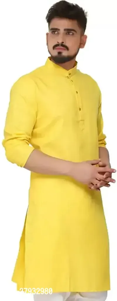 Men Solid Straight Kurta (Yellow)-thumb3