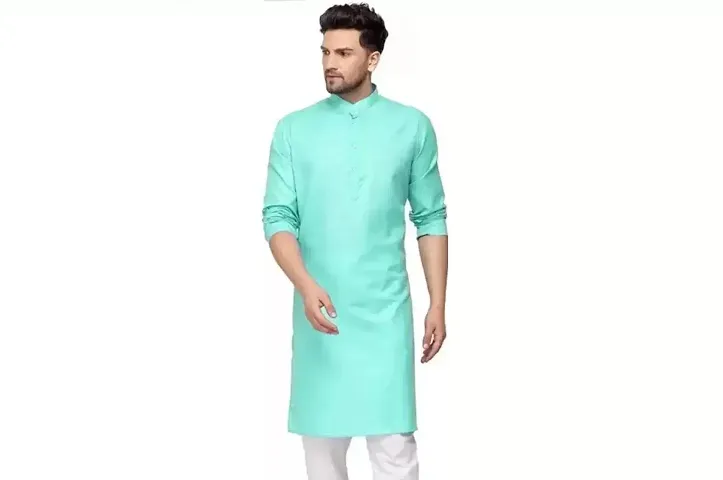 Men Classic Cotton Blend Solid Straight Kurta/ Kurta Sets