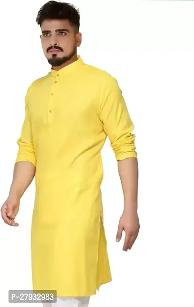 Men Solid Straight Kurta (Yellow)-thumb0