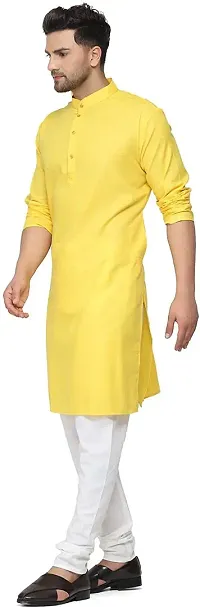 Men Solid Straight Kurta (Yellow)-thumb2