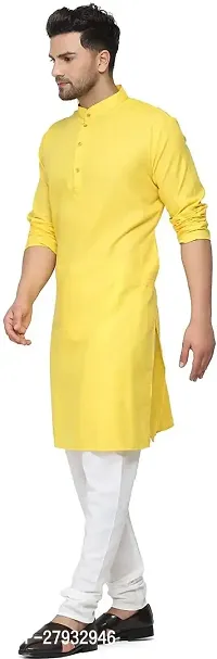 Men Solid Straight Kurta (Yellow)-thumb3