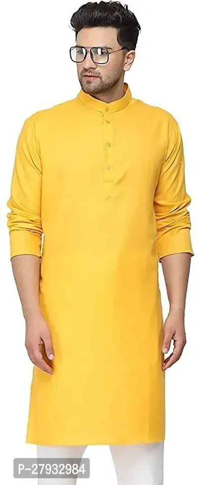 Men Solid Straight Kurta (Yellow)-thumb0