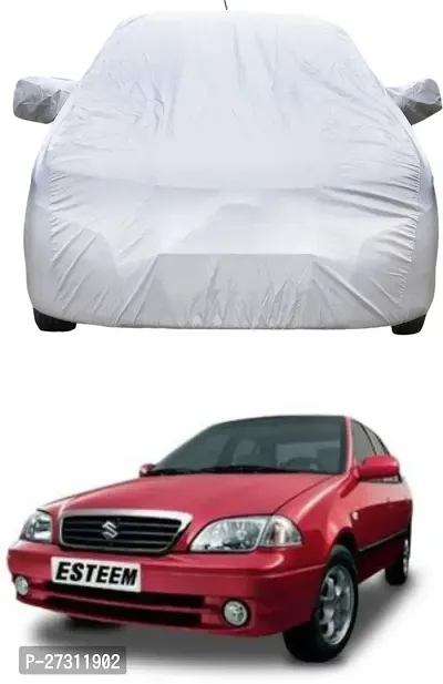 Stylish Car Cover For Maruti Suzuki Esteem - With Mirror Pockets - Silver, For 2014, 2015, 2016, 2017 Models-thumb2