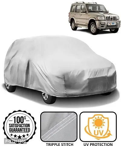 Stylish Car Cover For Mahindra Scorpio - Without Mirror Pockets - Silver