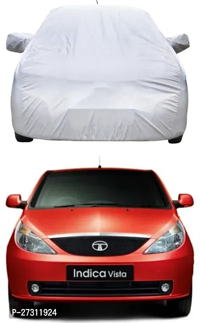 Stylish Car Cover For Tata Indica Vista - With Mirror Pockets - Silver, For 2008, 2009, 2006, 2007, 2013, 2005, 2014, 2015, 2012, 2011, 2010, 2016, 2017 Models-thumb0