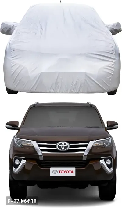Designer Car Cover With Mirror Pockets For Toyota Fortuner -Silver-thumb0