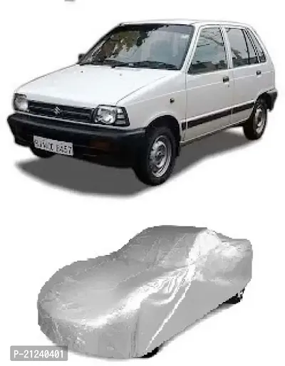 Car Body Cover Compatible with Maruti Suzuki 800 Custom Fit Dustproof UV Heat Resistant Indoor Outdoor Body Protection Without mirror pocket (silver matty)-thumb0