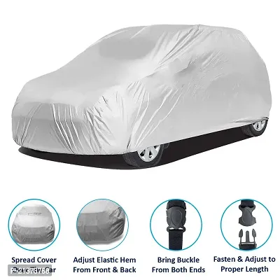 Top Selling Car Body Cover without Mirror Pockets Compatible for Hyundai Santro 2019/2020 (Triple Stitched, Bottom Fully Elastic, Silver)-thumb0