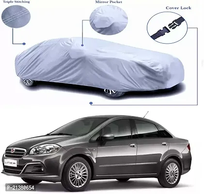 dust Proof - car Body Cover for Compatible with Fiat Linea car Cover - Water UV Proof - car Body Cover (Life Time Silver Matty with Mirror)-thumb0