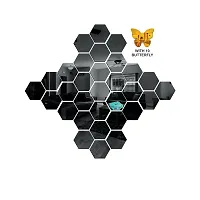 Classic 31 Hexagon Black And 10 Butterfly Acrylic Mirror Wall Sticker|Mirror For Wall|Mirror Stickers For Wall|Wall Mirror|Flexible Mirror|3D Mirror Wall Stickers|Wall Sticker Cp-1325-thumb2