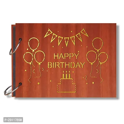 Classic Happy Birthday Cake Artworks Wooden Photo Album Scrap Book With 10 Butterfly 3D Acrylic Sticker 40 Pages Plus 2 Glitter Golden Paper Sheets