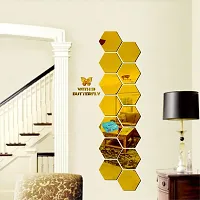 Classic 14 Hexagon With 10 Butterfly Golden Acrylic Mirror Wall Sticker|Mirror For Wall|Mirror Stickers For Wall|Wall Mirror|Flexible Mirror|3D Mirror Wall Stickers|Wall Sticker Cp-232-thumb2