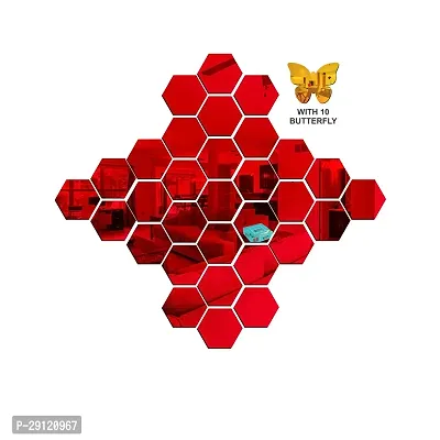 Classic 31 Hexagon Red And 10 Butterfly Acrylic Mirror Wall Sticker|Mirror For Wall|Mirror Stickers For Wall|Wall Mirror|Flexible Mirror|3D Mirror Wall Stickers|Wall Sticker Cp-1329-thumb3