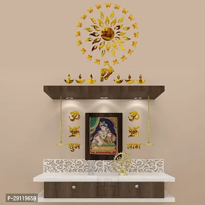 Classic Sun Flame 14 Om Swastik With 20 Butterfly Golden Acrylic Mirror Wall Sticker|Mirror For Wall|Mirror Stickers For Wall|Wall Mirror|Flexible Mirror|3D Mirror Wall Stickers|Wall Sticker Cp-196-thumb0