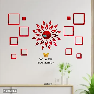 Classic Sun 12 Square Red 20 Butterfly-Cp319 Acrylic Mirror Wall Sticker|Mirror For Wall|Mirror Stickers For Wall|Wall Mirror|Flexible Mirror|3D Mirror Wall Stickers|Wall Sticker Cp-845-thumb3