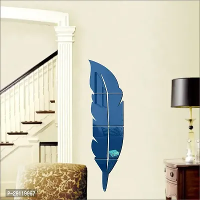 Classic Plume Feather Blue Acrylic Mirror Wall Sticker|Mirror For Wall|Mirror Stickers For Wall|Wall Mirror|Flexible Mirror|3D Mirror Wall Stickers|Wall Sticker Cp-482-thumb0