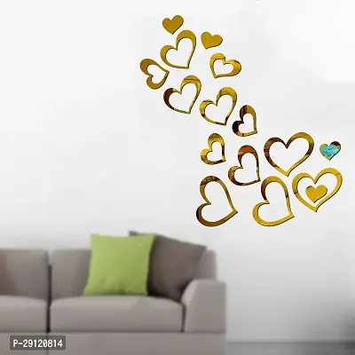 Classic 16 Love Heart Golden-Cp667 Acrylic Mirror Wall Sticker|Mirror For Wall|Mirror Stickers For Wall|Wall Mirror|Flexible Mirror|3D Mirror Wall Stickers|Wall Sticker Cp-1193