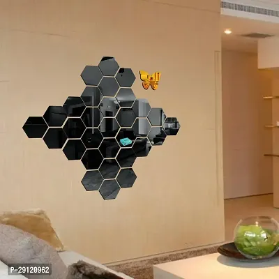 Classic 31 Hexagon Black And 10 Butterfly Acrylic Mirror Wall Sticker|Mirror For Wall|Mirror Stickers For Wall|Wall Mirror|Flexible Mirror|3D Mirror Wall Stickers|Wall Sticker Cp-1325-thumb0