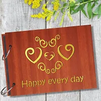 Classic Happy Every Day Artworks Wooden Photo Album Scrap Book With 10 Butterfly 3D Acrylic Sticker 40 Pages Plus 2 Glitter Golden Paper Sheets-thumb1