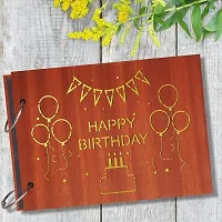 Classic Happy Birthday Cake Artworks Wooden Photo Album Scrap Book With 10 Butterfly 3D Acrylic Sticker 40 Pages Plus 2 Glitter Golden Paper Sheets-thumb1