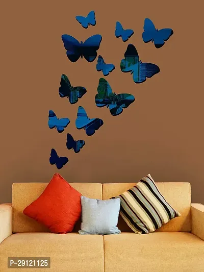 Classic 12 Butterfly Blue (3 Size) Acrylic Mirror Wall Sticker|Mirror For Wall|Mirror Stickers For Wall|Wall Mirror|Flexible Mirror|3D Mirror Wall Stickers|Wall Sticker Cp-1468