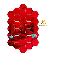 Classic 28 Hexagon Red With 10 Butterfly Golden Acrylic Mirror Wall Sticker|Mirror For Wall|Mirror Stickers For Wall|Wall Mirror|Flexible Mirror|3D Mirror Wall Stickers|Wall Sticker Cp-262-thumb1