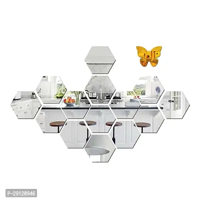 Classic 14 Hexagon Silver And 10 Butterfly Acrylic Mirror Wall Sticker|Mirror For Wall|Mirror Stickers For Wall|Wall Mirror|Flexible Mirror|3D Mirror Wall Stickers|Wall Sticker Cp-1309-thumb2