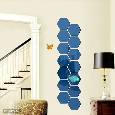 Classic 14 Hexagon Blue-Cp22 Acrylic Mirror Wall Sticker|Mirror For Wall|Mirror Stickers For Wall|Wall Mirror|Flexible Mirror|3D Mirror Wall Stickers|Wall Sticker Cp-548-thumb0