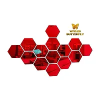 Classic 14 Hexagon Red With 10 Butterfly Golden Acrylic Mirror Wall Sticker|Mirror For Wall|Mirror Stickers For Wall|Wall Mirror|Flexible Mirror|3D Mirror Wall Stickers|Wall Sticker Cp-212-thumb1