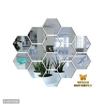 Classic 14 Hexagon Silver With 10 Butterfly Golden Acrylic Mirror Wall Sticker|Mirror For Wall|Mirror Stickers For Wall|Wall Mirror|Flexible Mirror|3D Mirror Wall Stickers|Wall Sticker Cp-235-thumb2