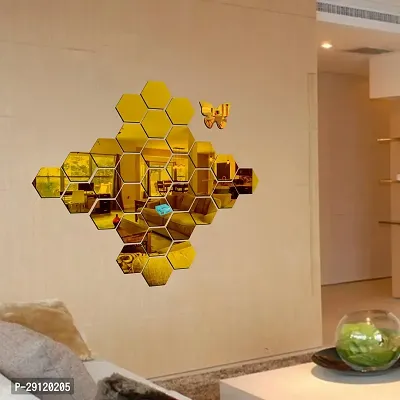 Classic 31 Hexagon Golden-Cp154 Acrylic Mirror Wall Sticker|Mirror For Wall|Mirror Stickers For Wall|Wall Mirror|Flexible Mirror|3D Mirror Wall Stickers|Wall Sticker Cp-680