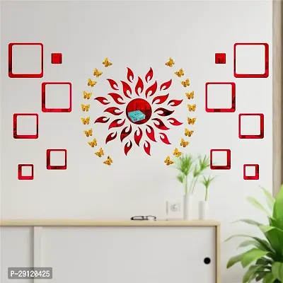 Classic Sun 12 Square Red 20 Butterfly-Cp319 Acrylic Mirror Wall Sticker|Mirror For Wall|Mirror Stickers For Wall|Wall Mirror|Flexible Mirror|3D Mirror Wall Stickers|Wall Sticker Cp-845