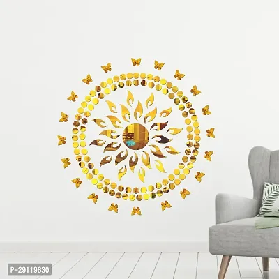 Classic Sun Flame And 100 Duck Dot With 20 Butterfly Golden Acrylic Mirror Wall Sticker|Mirror For Wall|Mirror Stickers For Wall|Wall Mirror|Flexible Mirror|3D Mirror Wall Stickers|Wall Sticker Cp-167-thumb0