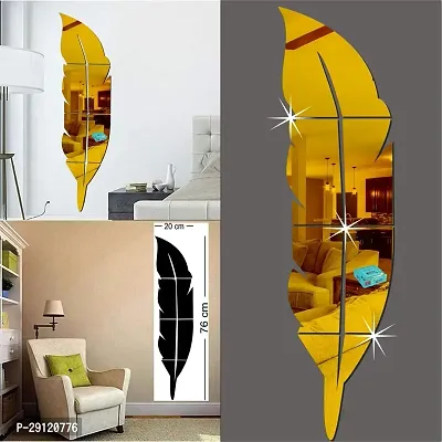 Classic Plum Feather Golden-Cp630 Acrylic Mirror Wall Sticker|Mirror For Wall|Mirror Stickers For Wall|Wall Mirror|Flexible Mirror|3D Mirror Wall Stickers|Wall Sticker Cp-1156