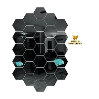 Classic 28 Hexagon Black With 10 Butterfly Golden Acrylic Mirror Wall Sticker|Mirror For Wall|Mirror Stickers For Wall|Wall Mirror|Flexible Mirror|3D Mirror Wall Stickers|Wall Sticker Cp-261-thumb1