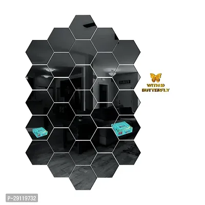 Classic 28 Hexagon Black With 10 Butterfly Golden Acrylic Mirror Wall Sticker|Mirror For Wall|Mirror Stickers For Wall|Wall Mirror|Flexible Mirror|3D Mirror Wall Stickers|Wall Sticker Cp-261-thumb2