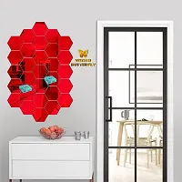 Classic 28 Hexagon Red With 10 Butterfly Golden Acrylic Mirror Wall Sticker|Mirror For Wall|Mirror Stickers For Wall|Wall Mirror|Flexible Mirror|3D Mirror Wall Stickers|Wall Sticker Cp-262-thumb2