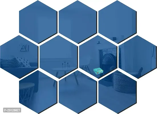 Classic 10 Hexagon Blue-Cp8 Acrylic Mirror Wall Sticker|Mirror For Wall|Mirror Stickers For Wall|Wall Mirror|Flexible Mirror|3D Mirror Wall Stickers|Wall Sticker Cp-534