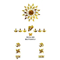 Classic Sun Flame 14 Om Swastik With 20 Butterfly Golden Acrylic Mirror Wall Sticker|Mirror For Wall|Mirror Stickers For Wall|Wall Mirror|Flexible Mirror|3D Mirror Wall Stickers|Wall Sticker Cp-196-thumb1