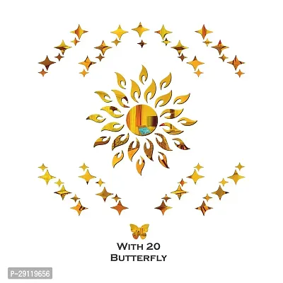 Classic Sun Flame 25 Small 25 Large Star With 20 Butterfly Golden Acrylic Mirror Wall Sticker|Mirror For Wall|Mirror Stickers For Wall|Wall Mirror|Flexible Mirror|3D Mirror Wall Stickers|Wall Sticker Cp-192-thumb2