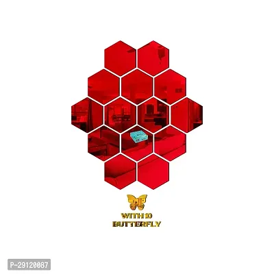 Classic 14 Hexagon Red-Cp64 Acrylic Mirror Wall Sticker|Mirror For Wall|Mirror Stickers For Wall|Wall Mirror|Flexible Mirror|3D Mirror Wall Stickers|Wall Sticker Cp-590-thumb2