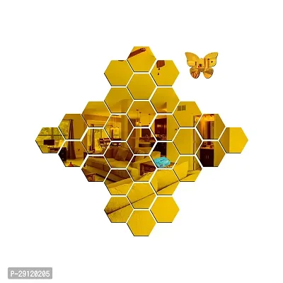 Classic 31 Hexagon Golden-Cp154 Acrylic Mirror Wall Sticker|Mirror For Wall|Mirror Stickers For Wall|Wall Mirror|Flexible Mirror|3D Mirror Wall Stickers|Wall Sticker Cp-680-thumb2