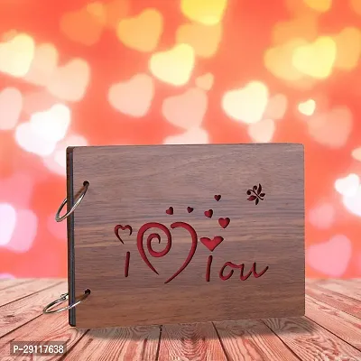 Classic Iloveyou Wooden Photo Album Scrap Book With 10 Butterfly 3D Acrylic Sticker 40 Pages Plus 2 Glitter Golden Paper Sheets-thumb0