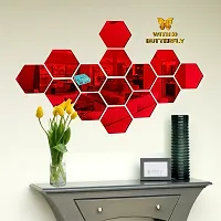Classic 14 Hexagon Red With 10 Butterfly Golden Acrylic Mirror Wall Sticker|Mirror For Wall|Mirror Stickers For Wall|Wall Mirror|Flexible Mirror|3D Mirror Wall Stickers|Wall Sticker Cp-212-thumb2