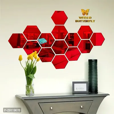 Classic 14 Hexagon Red With 10 Butterfly Golden Acrylic Mirror Wall Sticker|Mirror For Wall|Mirror Stickers For Wall|Wall Mirror|Flexible Mirror|3D Mirror Wall Stickers|Wall Sticker Cp-212-thumb3